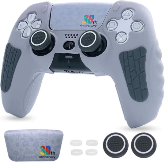PS5 Controller Cover Case – 30th Anniversary Limited Edition Protective Silicone Skin for PlayStation 5 Controller, Anti-Slip, Sweat-Resistant, Shockproof Grip Case (Light Grey)