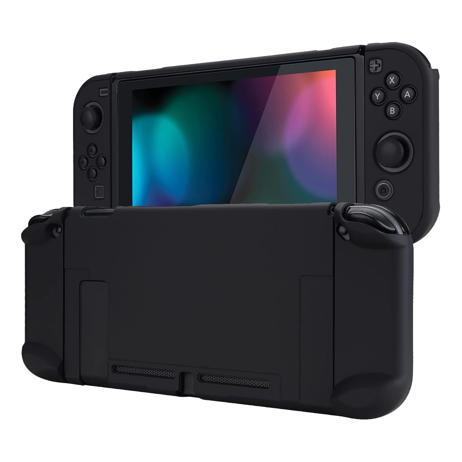 PlayVital Back Cover for Nintendo Switch Console, Handheld Controller Separable Protector Hard Shell for NS Joycon, Customized Dockable Protective Case for Nintendo Switch - Black