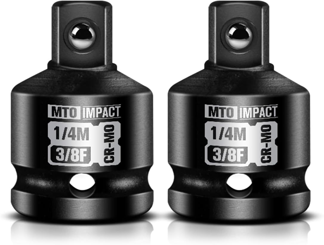 MTO 2-Piece 3/8" Female to 1/4" Male Impact Socket Adapter, 3/8-Inch Impact Socket Reducer, Chrome Molybdenum Alloy Steel, for Impact Wrench & Ratchet Use
