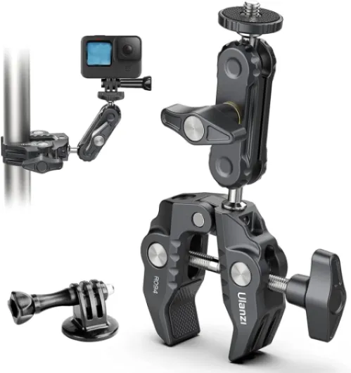 Super Clamp Camera Clamp Mount Monitor 360° Ballhead Magic Arm Double Ball Head Adapter with 1/4"-20 & 3/8"-16 Thread for Canon Nikon DSLR Camera/Gopro/LED Lights/Ronin-M/Ronin MX/Freefly MOVI Gopro Adapter Kit