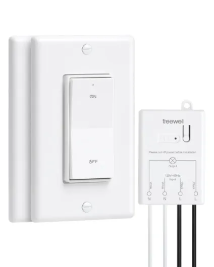 3 Way Wireless Light Switch and Receiver Kit, Decorator Rocker Wall Switch, 200FT RF Range, No in-Wall Wiring Required, Programmable & Expandable for Ceiling Light, Fans, Lamps 2 Wall Switches+1 Receiver