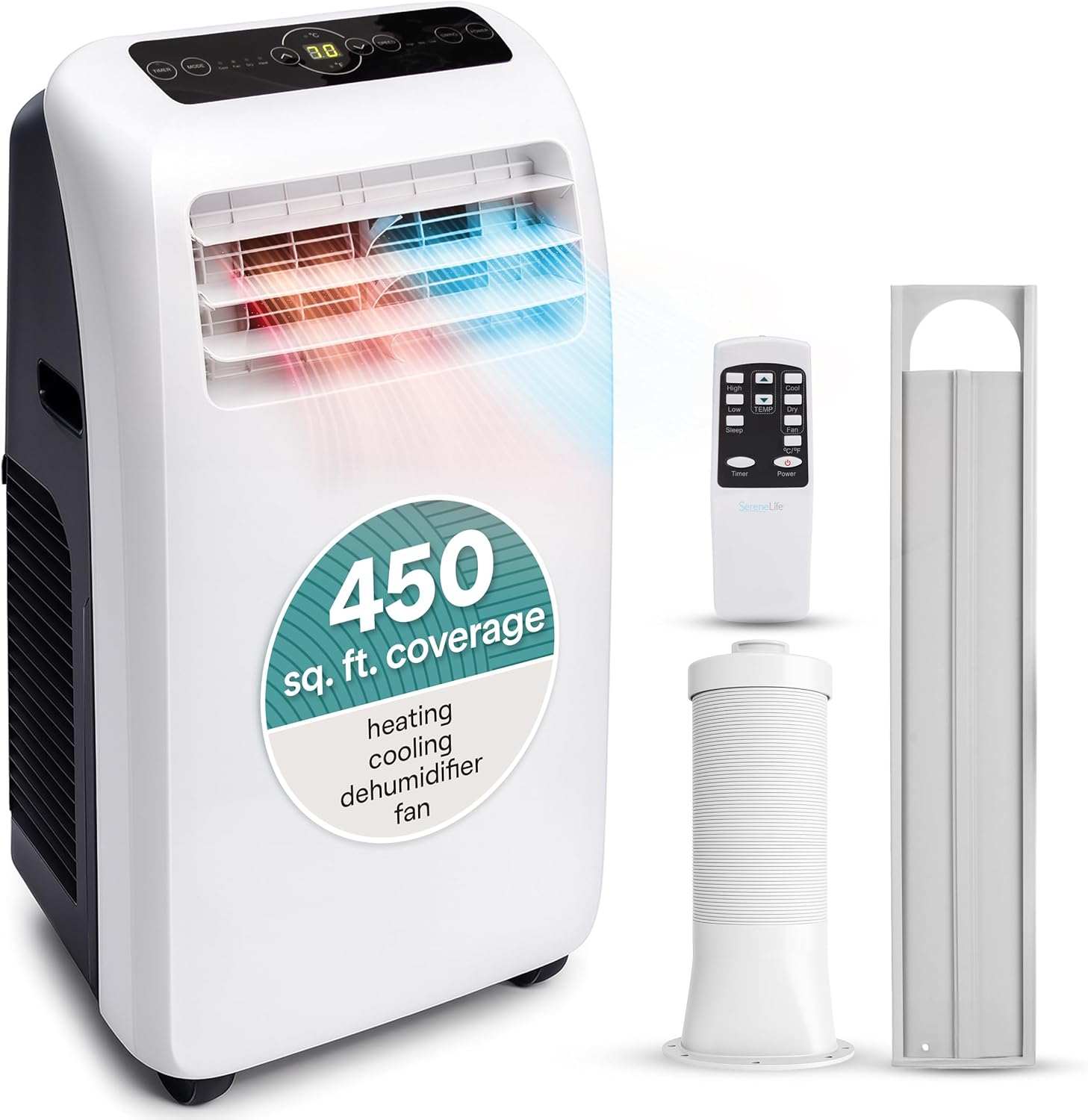 Portable Air Conditioner With Heat & Built-in Dehumidifier 10,000 BTU, Portable Heater & AC For Rooms up to 450 Sq Ft - Remote Control & Window Mount Exhaust Kit Included 10,000 BTU + HEAT
