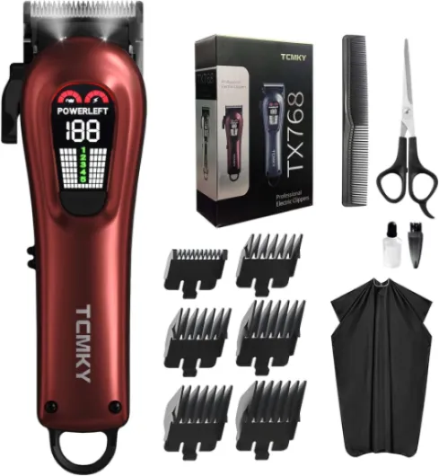 Hair Clippers for Men Professional Clippers for Men Cordless&Corded Barber Clippers for Hair Cutting & Grooming - Rechargeable Hair Trimmer Kit for Household (Red)
