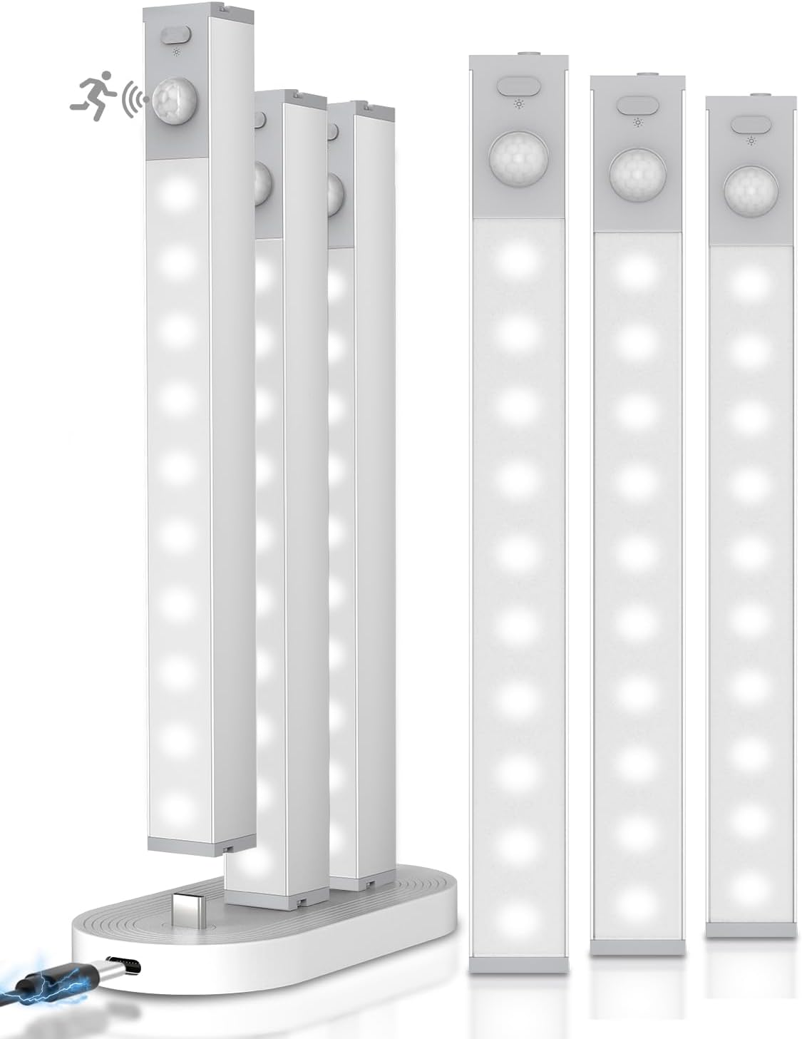 6 Pack Led Under Cabinet Lights Wireless with Charging Station, 7’’ Rechargeable Motion Sensor Light Indoor, Dimmable Closet Lights for Cabinets, Bookshelf, Stair, Hallway Cold White 6 Pack with Charging Station