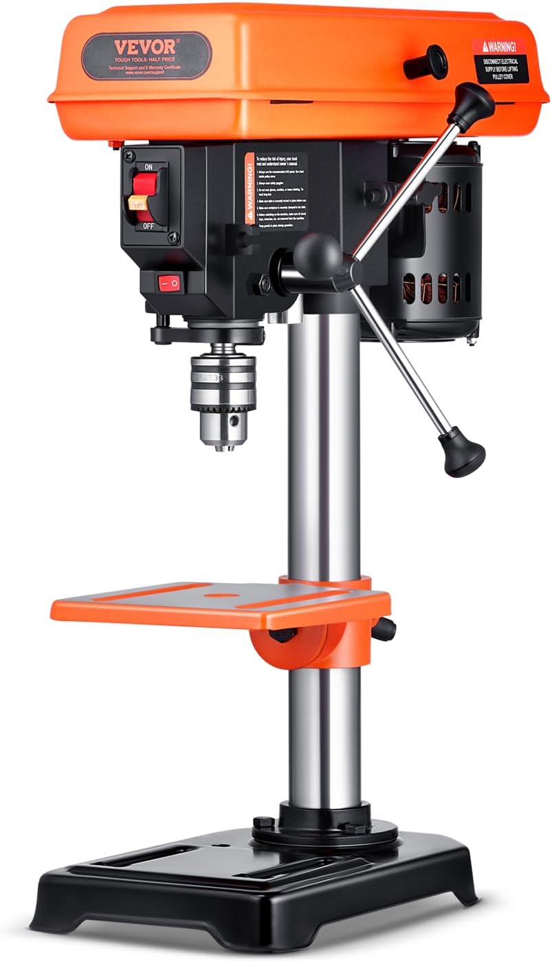VEVOR 8 in Benchtop Drill Press, 2.3A Induction Motor, Tabletop Drilling Machine with 750/1140 / 1740/2340 / 3200 RPM Adjustable Speed, 0-45° Tilting Worktable, LED Work Light, for Wood Metal 2.3 amp-8 in