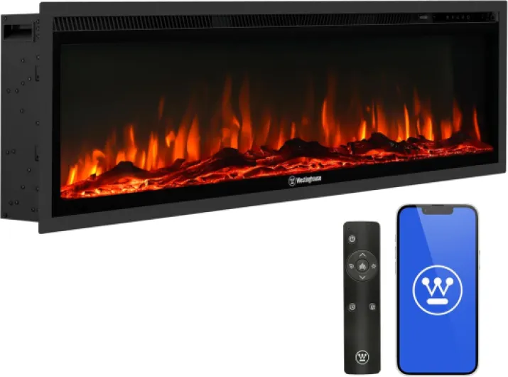 50 Inch Electric Fireplace Heater, Compatible with Alexa & Google Home, Wall Mount or in-Wall Recessed Fireplace Insert, 24 Hour Timer, Color Changing Flames, 750W/1500W Indoor Heater 50inch premium