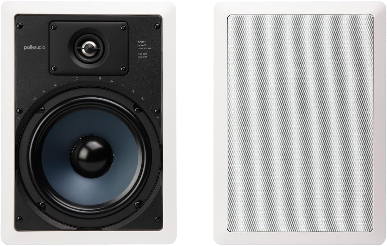 RC85i 2-Way Premium in-Wall 8" Rectangular Speakers, Set of 2 Perfect for Damp and Humid Indoor Placement - Bath, Kitchen, Covered Porches (White, Paintable Grille) 1 Pair RC85i (8" Rectangular)