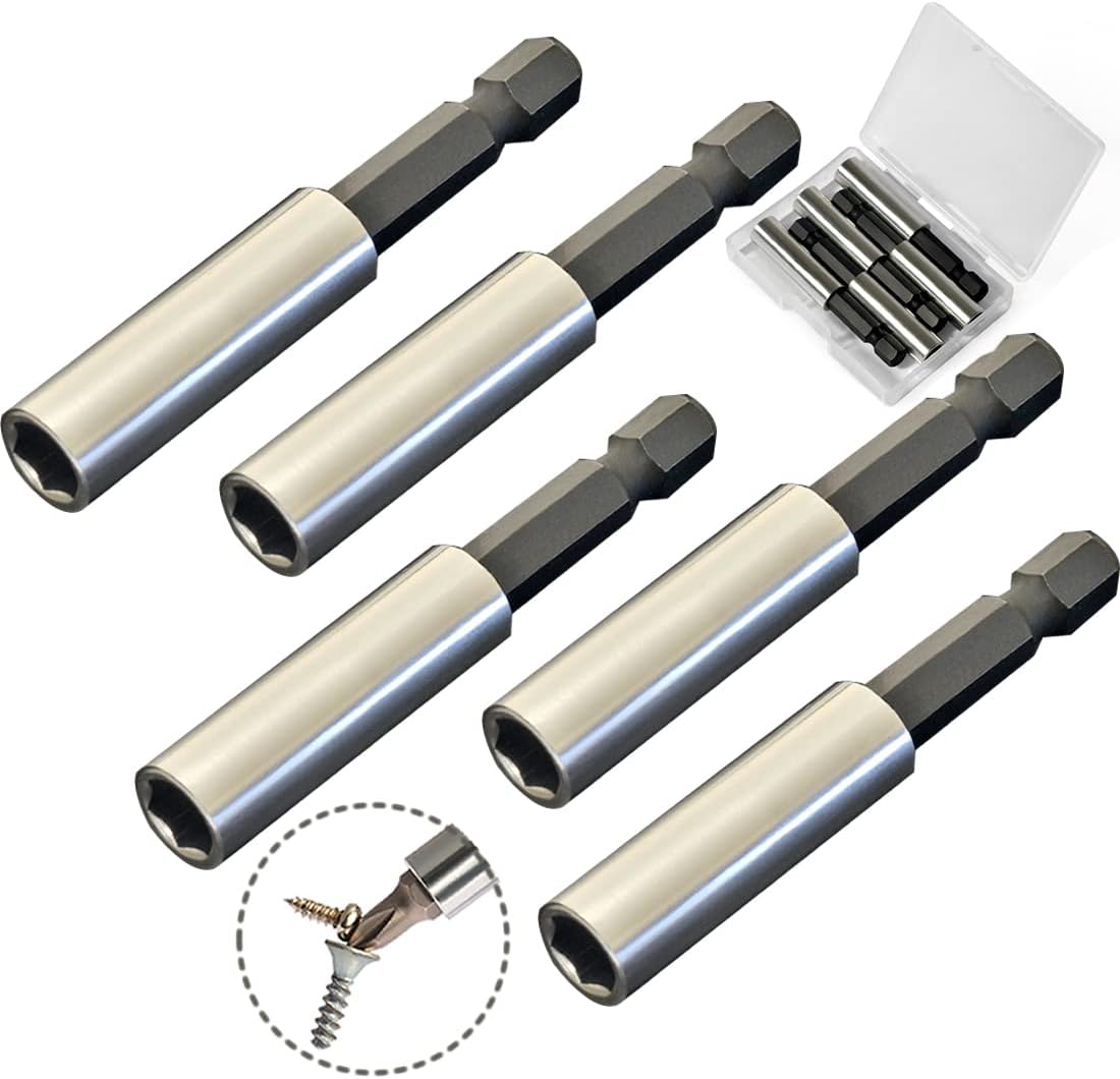 TEKPREM 1/4" Strong Magnetic Extension Bit Holder, 5 Pack Hex Shank Screwdriver Bit Driver Set with Portable Case for Holding Screwdriver Bits and Screws