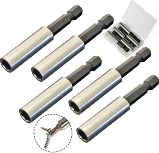 TEKPREM 1/4" Strong Magnetic Extension Bit Holder, 5 Pack Hex Shank Screwdriver Bit Driver Set with Portable Case for Holding Screwdriver Bits and Screws