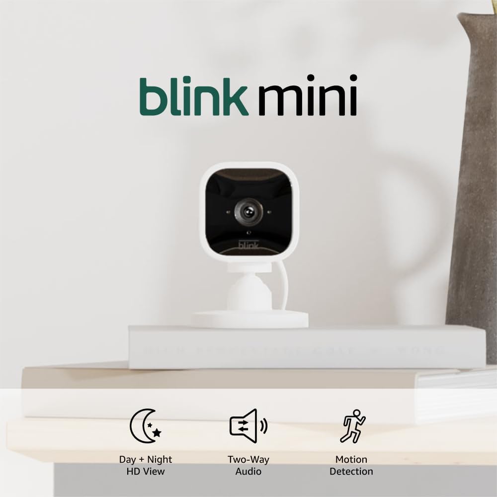 Mini - Compact indoor plug-in smart security camera, 1080p HD video, night vision, motion detection, two-way audio, easy set up, Works with Alexa – 1 camera (White) White 1 Camera
