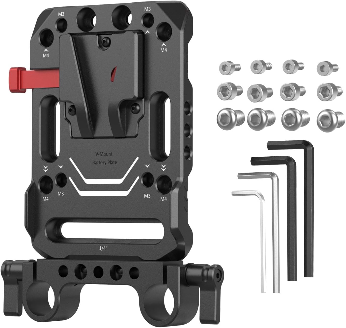 V Mount Battery Plate, V-Lock Battery Plate with Dual 15mm Rod Clamp, 1/4"-20 & 3/8"-16 Threaded Holes V Mount Battery VB99 SE / VB99 / VB99 Pro, for Neewer PS099E