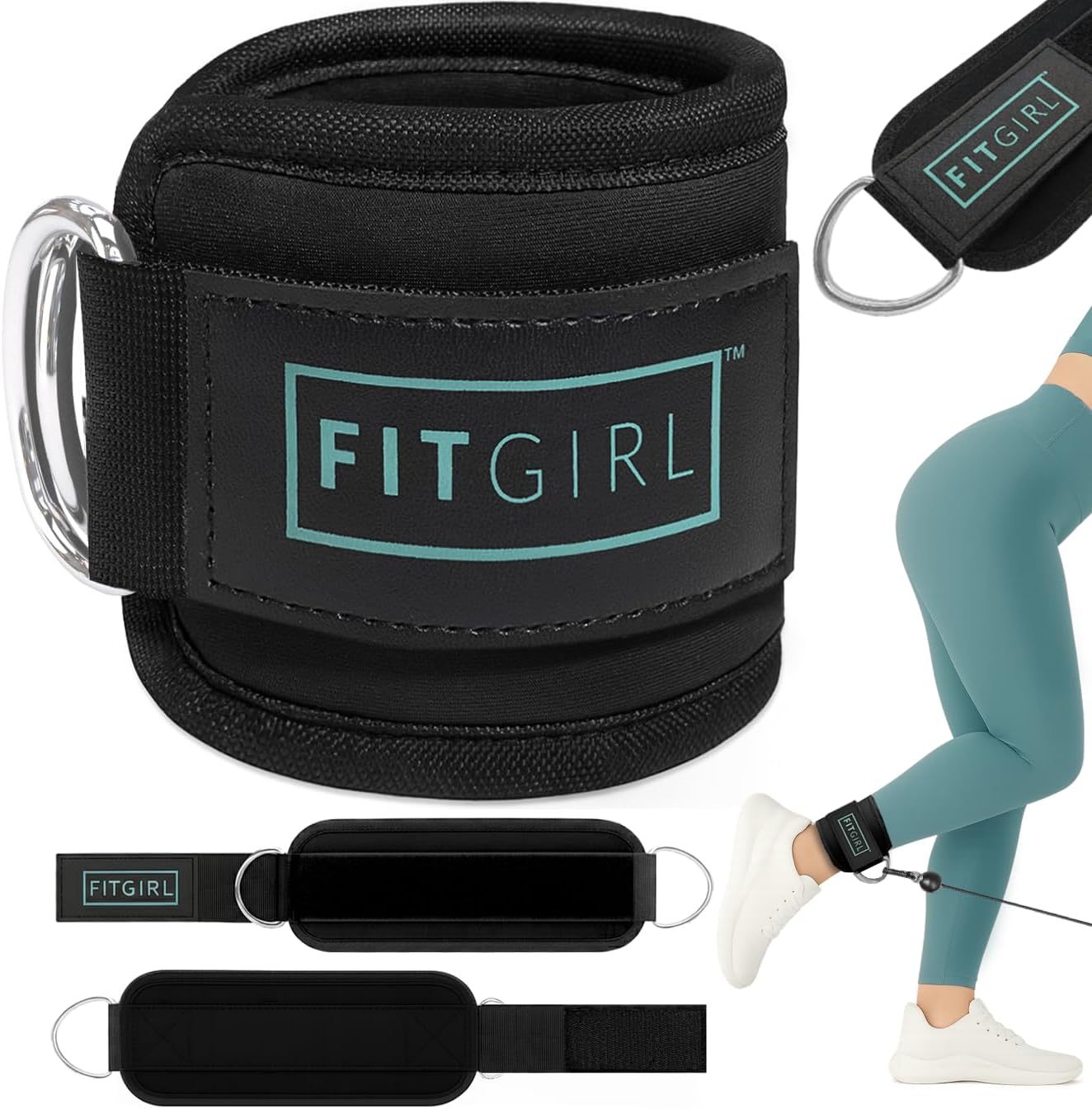 Ankle Strap for Cable Machine – Premium Padding and Comfort for Cable Exercise Machines, Cable Exercise Attachment for Home & Gym, Glute Workouts - Kickbacks, Leg Extensions, Hip Abductors Black Mint - Single