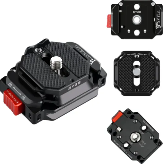 SY38 Camera Quick Release Plate Kit V2,Auto-Lock 38mm Camera Tripod Mount Adapter Multi-Functional Base with Shoulder Strap Hole,Use for Tripod, Monopod,Slider Etc Quick Switching,V3803