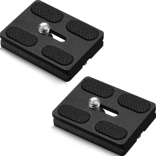 2 Pieces Metal Quick Release Plate with 1/4''-20 Camera Screw Tripod Mount Plate Fits Standard for DSLR Camera Tripod Ball Head(Black,Pu50) Black 50mm