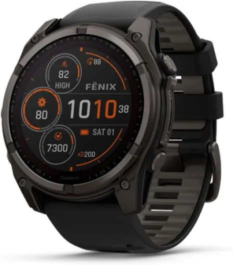 Fēnix® 8 – 51 mm, Solar, Sapphire, Premium Multisport GPS Smartwatch, Long-Lasting Battery Life, Dive-Rated, Built-in LED Flashlight, Carbon Gray DLC Titanium with Pebble Gray Band 51 mm fenix 8 - SOLAR Titanium with Pebble Gray Band-Solar
