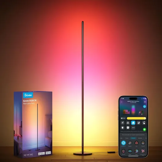 RGBIC Floor Lamp Basic, LED Corner Lamp Works with Alexa, 1000 Lumen Smart Modern Floor Lamp with Music Sync and 16 Million DIY Colors, Color Changing Standing Lamp for Bedroom Living Room Black