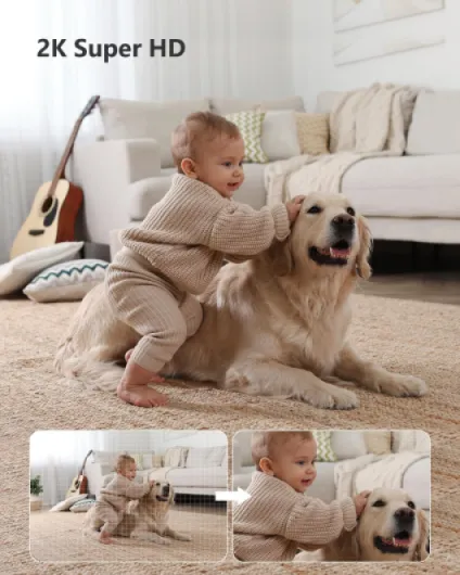 2K WiFi Security Camera Indoor Pet Dog Baby Camera with AI Human/Motion/Sound Detection, 360° Wireless IP Home Security Camera, Smart Tracking, Siren, Night Vision, 2-Way Audio, Works with Alexa Ranger 2C 3MP
