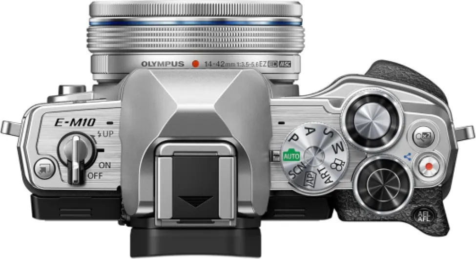 OM-D E-M10 Mark IV Micro Four Thirds System Camera Kit, 20 MP sensor, electronic viewfinder, 4K video, powerful AF, Wi-Fi, silver incl - M.Zuiko Digital ED 14‑42mm F3.5‑5.6 EZ Pancake silver