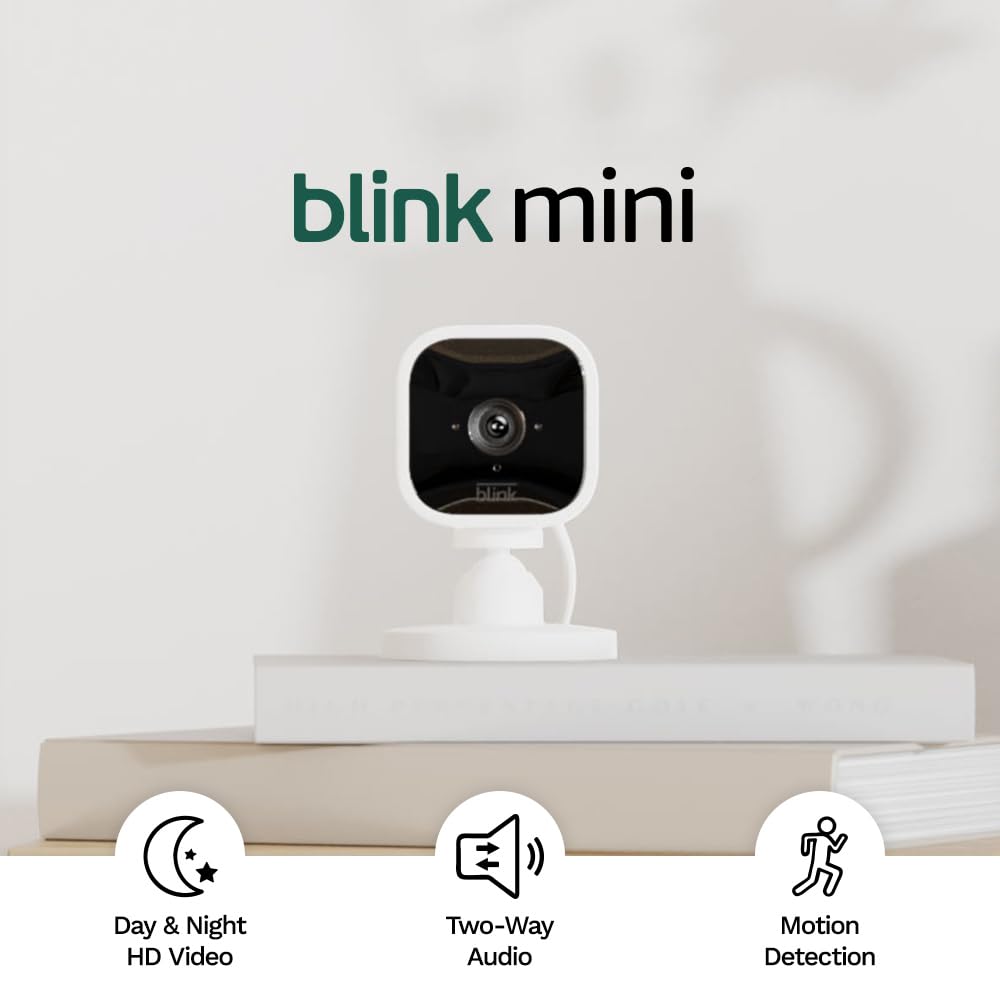Mini - Indoor plug-in pet security camera, 1080p HD day and night video, motion detection, two-way audio, easy setup, Alexa enabled — 2 cameras (White)