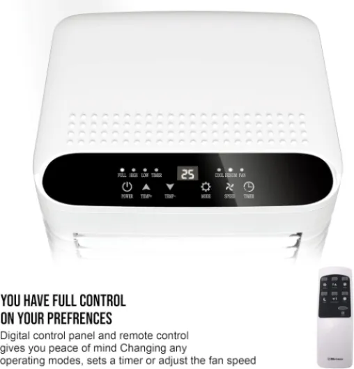 Portable Air Conditioner, 9000 BTU 4-in-1, Air Conditioning Unit, Fan & Cooling, Dehumidifier, Remote control with 24Hr Timer, Dual Window kit Included with Class A Energy Efficiency Rating