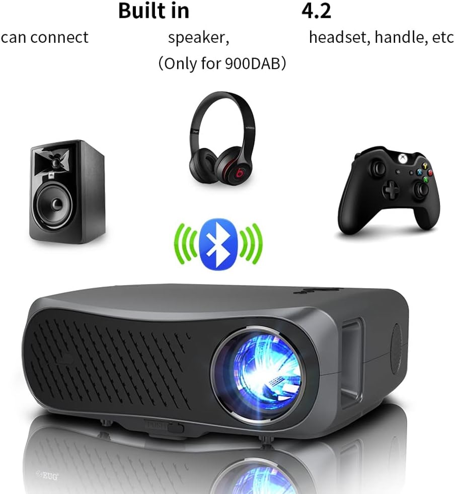 Ryanong Home Projector Led Home Theater Beamer System Full HD 1080p Native Resolution 10000:1 Contrast Ratio 900dab Projector