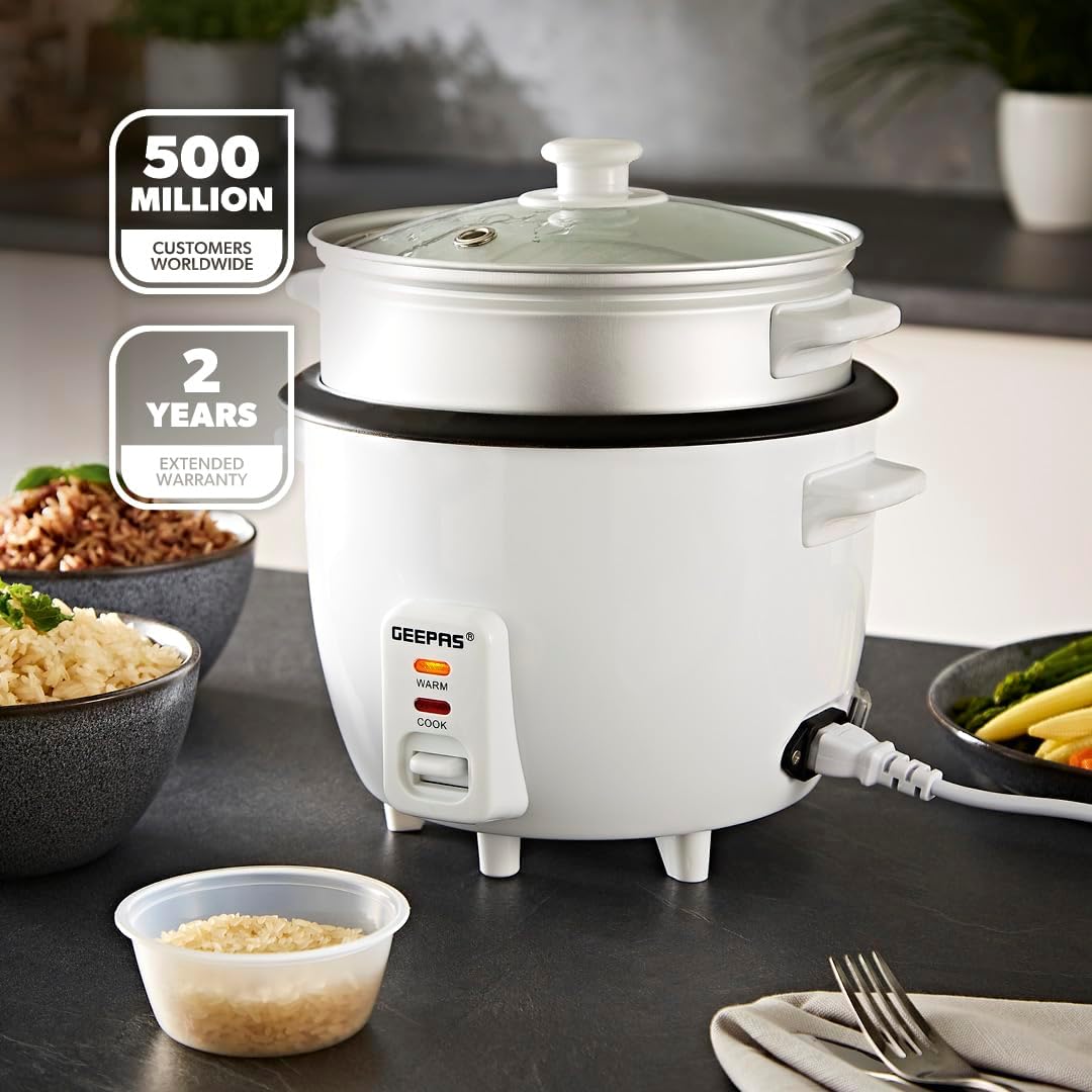 450W Rice Cooker & Steamer with Keep Warm Function, 1L - Automatic Cooking, Non-Stick Inner Pot - Make Rice & Steam Healthy Vegetables - Includes Measuring Cup, Spatula & Detachable Power Cord 1L - 400W