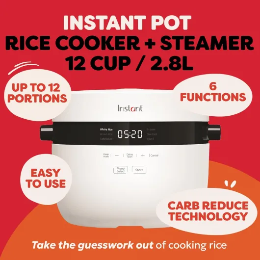 Electric Rice Cooker & Steamer, 2.8L (12 Cup) - With Dishwasher-Safe Non-Stick Cooking Pot, Stainless-steel Steamer Basket, Measuring Cup, Rice Spoon - With Slow Cooker & Sauté Functions Rice Cooker 12 cup