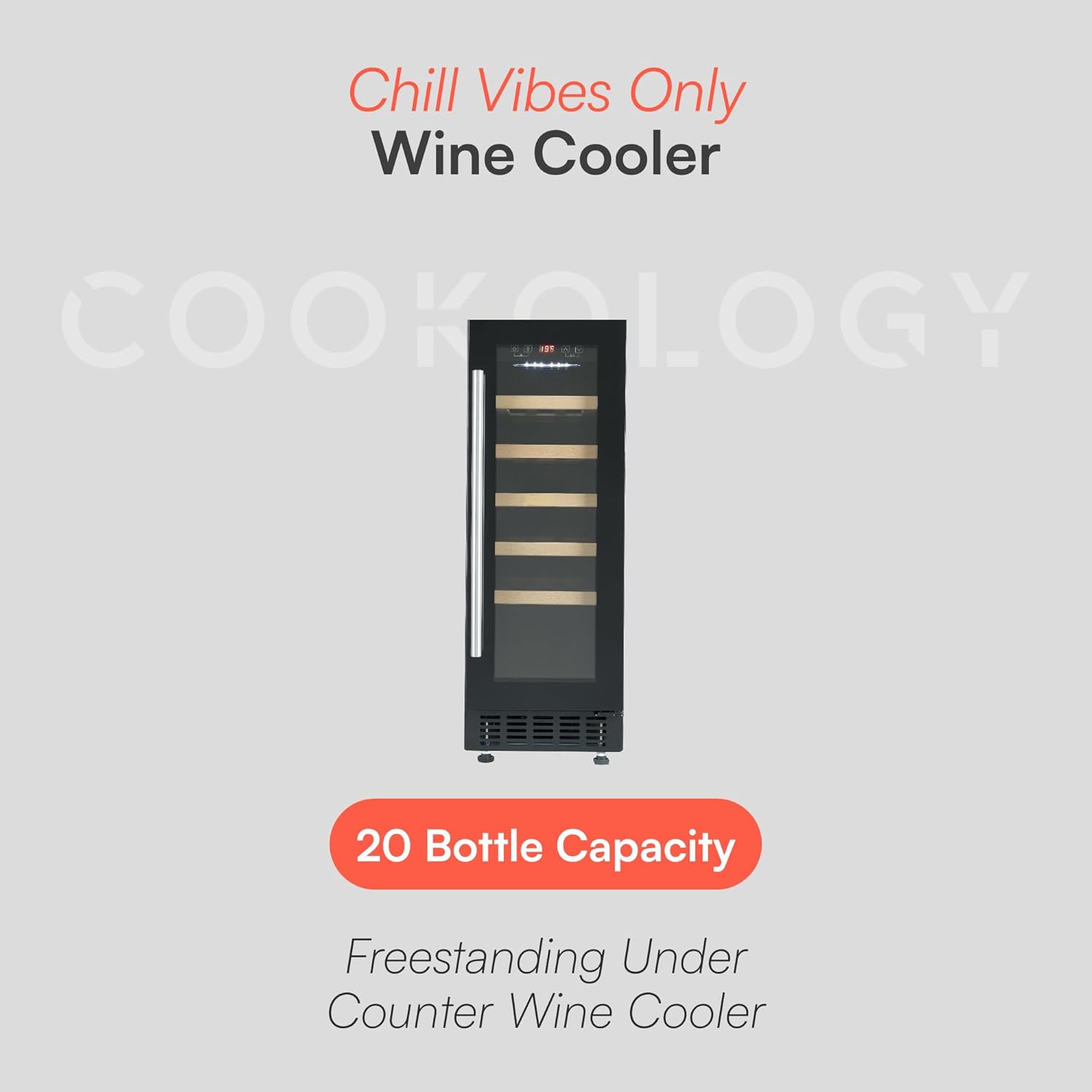 CWC301BK Freestanding Under Counter Fridge Cabinet 30cm Wine Cooler in Black - 20 Bottle & 60 Litre Capacity - 5 Sliding Shelves - Digital Temperature Control - Reversible Door
