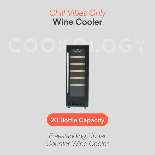 CWC301BK Freestanding Under Counter Fridge Cabinet 30cm Wine Cooler in Black - 20 Bottle & 60 Litre Capacity - 5 Sliding Shelves - Digital Temperature Control - Reversible Door