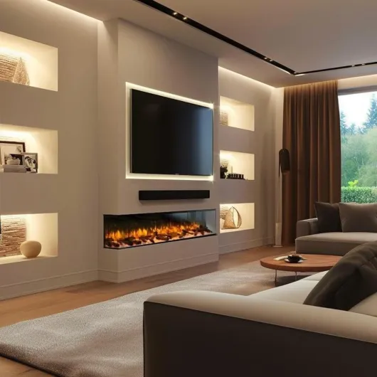 Endeavour Fires 60”/1530mm Rosedale 3D Media Wall Inset Electric Fireplace with Multi Flame Colours Log & Crystal Set, 7day Programmable Remote Control 1&2kW 60''/1530mm
