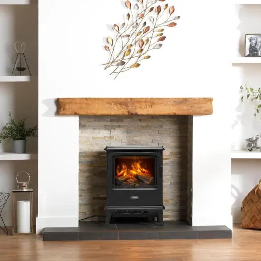 Bayport Optimyst Water Vapour Electric Stove Fire, Real Flame Effect, Black Fireplace, Log Fuel Bed, 1000W/2000W Fan Heater, Energy Efficient Flame Only, Adjustable Thermostat, Remote Control