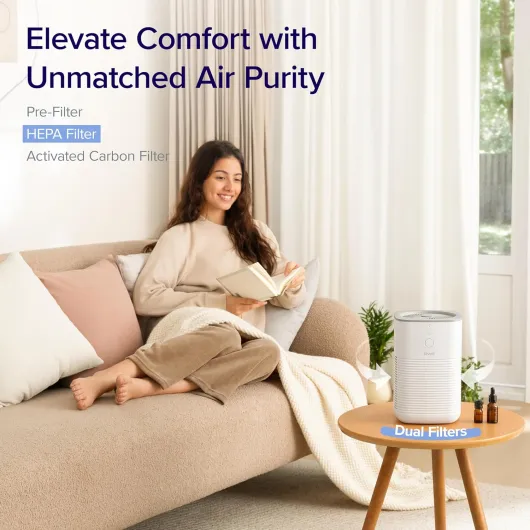Air Purifier for Bedroom Home, Dual HEPA Filters with Aromatherapy Diffuser, Quiet Sleep Mode, Air Cleaner for Smoke, Allergies, Pet Dander, 100% Ozone Free, LV-H128, Gray