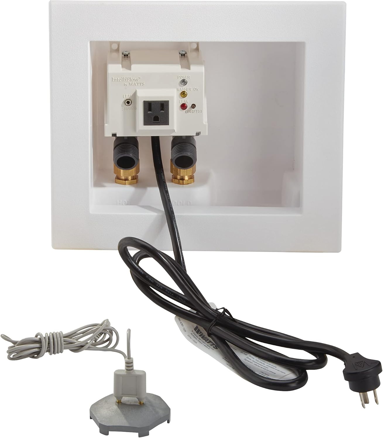 A2C-SC-WB Series Intelliflow 1/2" Washing Machine Smart Water Shutoff Valve with Leak Sensor, Inlet Adapters, Wall Box, Automated Flood Detection with Real-Time Text and E-mail Alerts