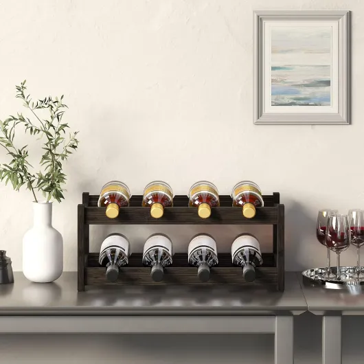 Wine Rack Freestanding 2 Tier 8 Bottle Bamboo Wine Racks Countertop Cabinet Wine Holder Wine Storage Shelf for, Bar, Pantry Wine Cellar Basement Countertop Mocha (16.85 L x 9.25W x 7H 2-tier-Mocha