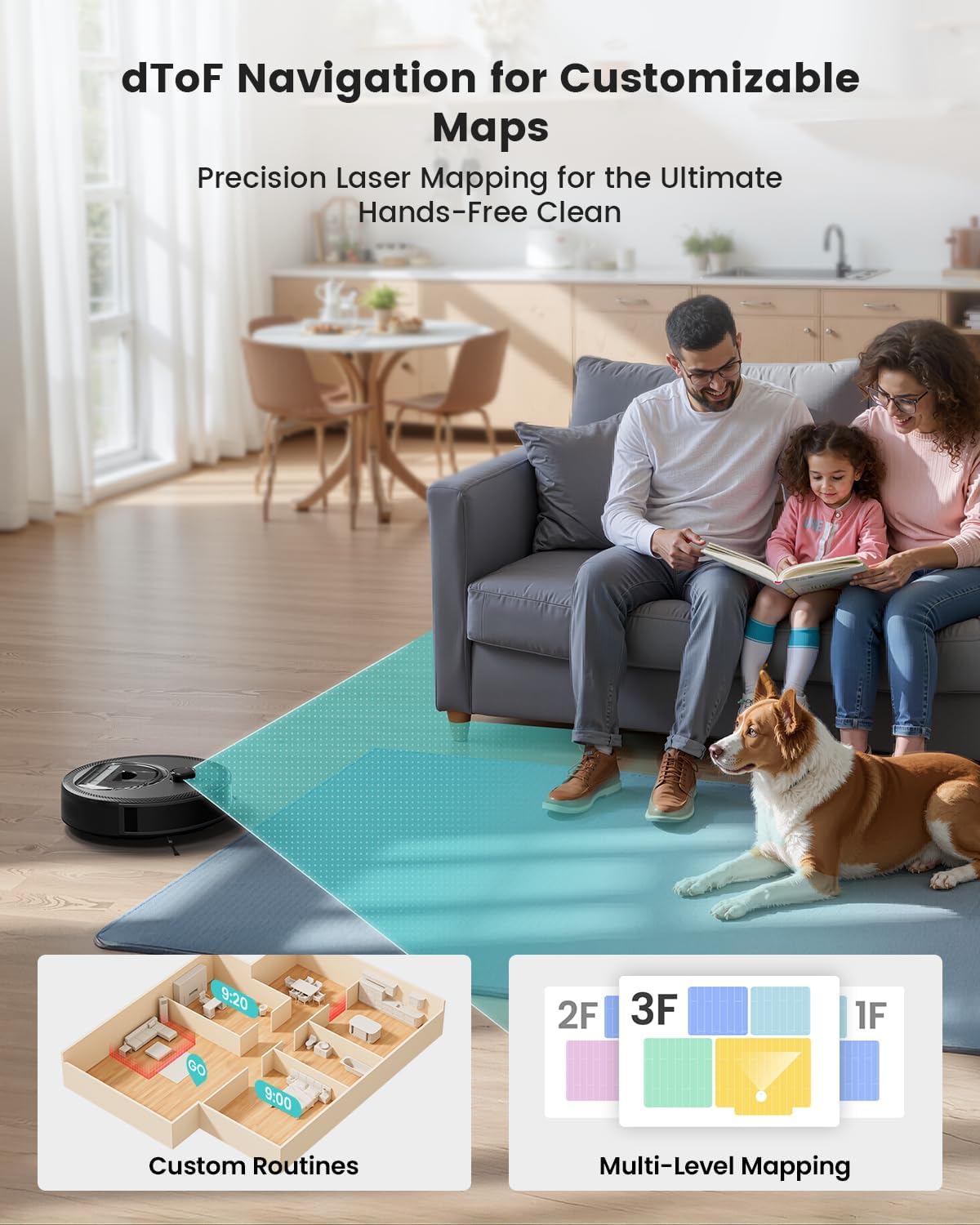 M330 Pro Robot Vacuum Cleaner with Mop, 5000Pa Suction, Laser Navigation with 190° Obstacle Detection, WiFi 2.4G/5G & App/Alexa Control,150 Mins Runtime M330Pro Black