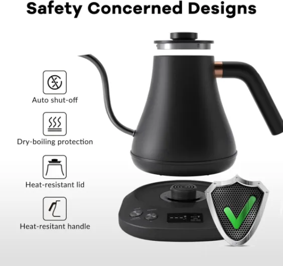 Mecity - Electric Gooseneck Kettle Pour Over Kettle Fast Heating ±1℉ for Coffee, Tea and Formula, Auto Shut-Off, 1200W, 0.8L, Matte Black, Barista Edition Matt Black