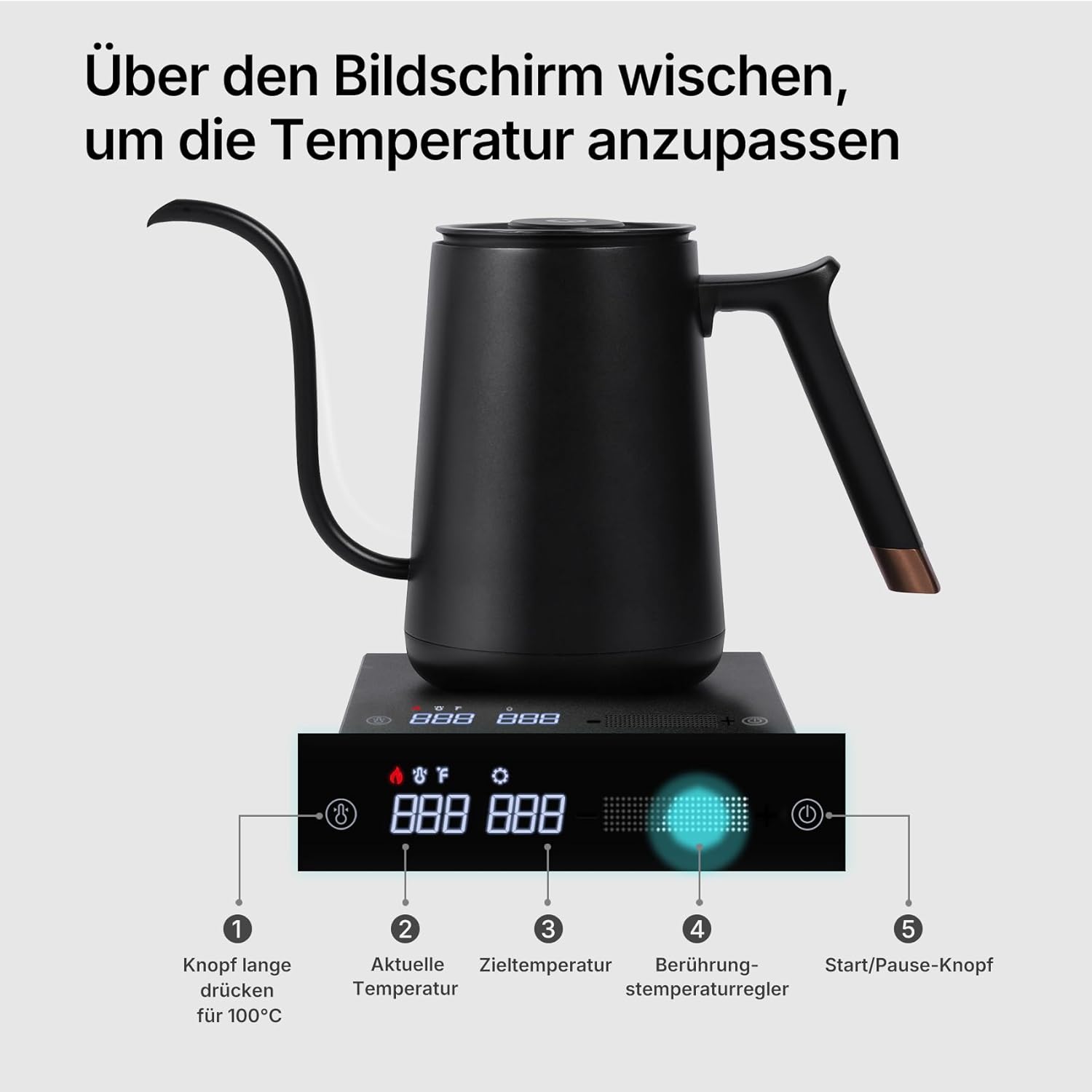 TIMEMORE Electric Gooseneck Kettle 600ml - Variable Temperature Control for Coffee & Tea, 192s Fast Heat to 88°C, Precision Pour Over Kettle, Home & Office Use, Black