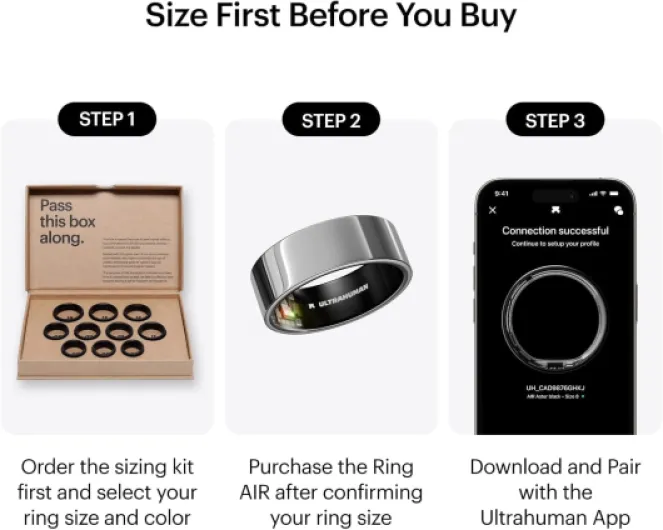 Ring AIR - Space Silver - Size 12 - Smart Ring - No Monthly Subscription - Size First with Sizing Kit - Sleep Tracking Wearable - Heart Rate - Fitness Tracker 12 Space Silver