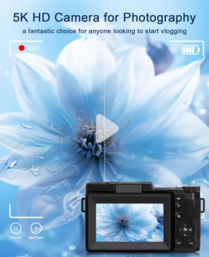 Digital Camera 5K 64MP Cameras for Photography with WiFi, 64GB Card, Autofocus, Adjustable Flashlight, 18X Digital Zoom 180°Flip Screen Compact Travel Vlogging Camera for Beginners, Wide & Macro Lens Raven Black-A1