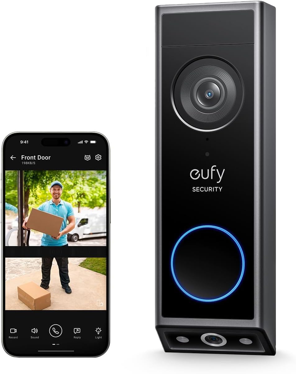Video Doorbell E340 Dual Cameras with Smart Display E10,Delivery Guard 2K Full HD Wireless Video Doorbell Camera, Wired or Battery Powered,Colour Night Vision,No Monthly Fee