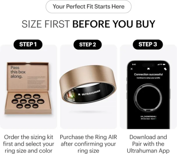 Ring AIR - Brushed Rose Gold - Size 6 - Smart Ring - No Monthly Subscription - Size First with Sizing Kit - Sleep Tracking Wearable - Heart Rate - Fitness Tracker Brushed Rose Gold 6