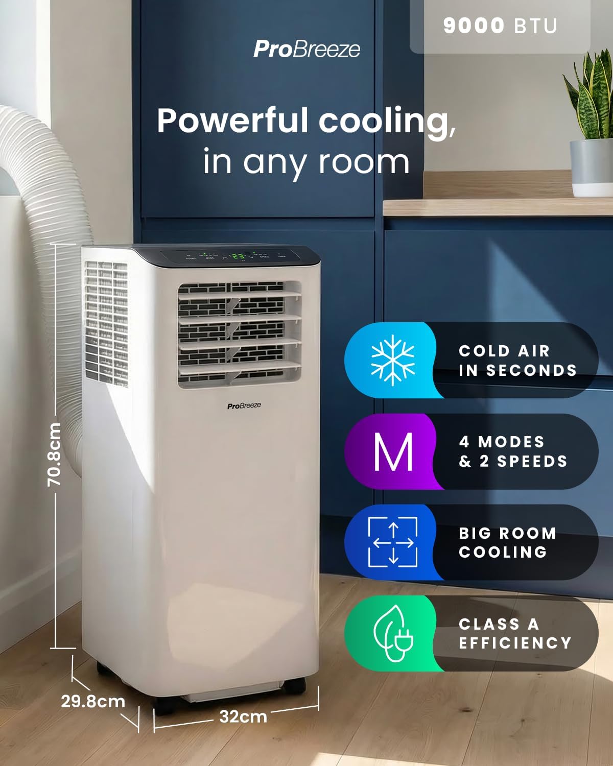 4-in-1 Portable Air Conditioner 9000 BTU - Smart Home WiFi, 24 hr Timer, Window Kit, Powerful Air Conditioning, Class A Energy Efficient AC Unit for Home & Office - WHICH? BEST BUY AC AWARD 9,000 BTU + Smart App