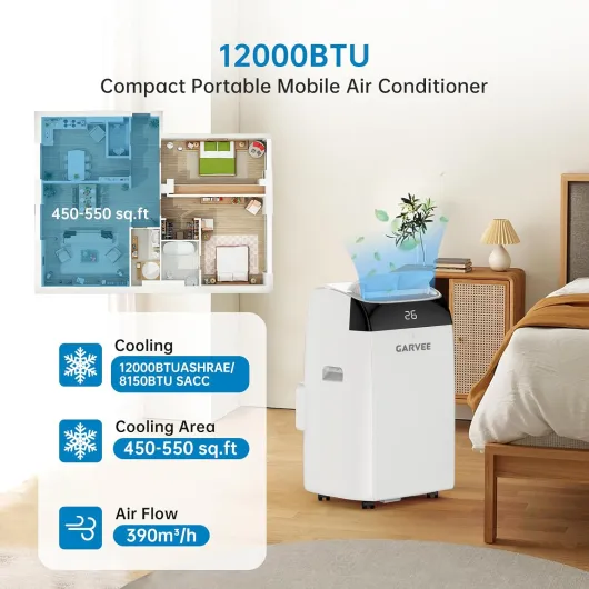 Air Conditioner, 12000BTU Portable Air Conditioner, 3-in-1 with Cooling, Dehumidifier 35L/Day, Sleep Mode&Fan with 2 Speeds, 24 Hour Timer & Window Venting Kit for Room, Office