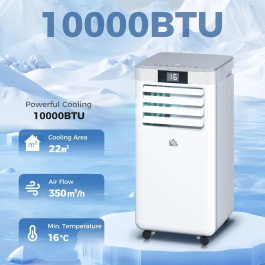 10000 BTU Air Conditioning Unit, 4-in-1 Portable Air Conditioner, Dehumidifier, Cooling, Fan, Sleep Mode, with Remote Control, LED Display, 2 Speeds, 24H Timer, Window Venting Kit, 22m² 10000BTU