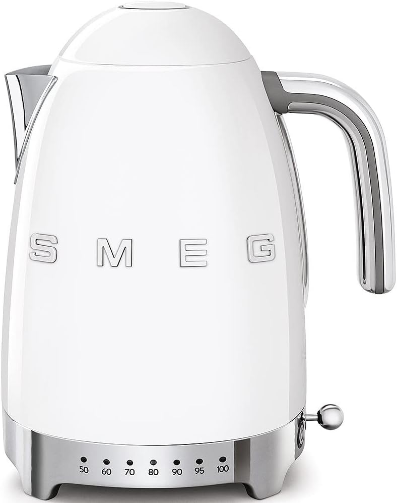 Smeg KLF04WHUK Jug Kettle with Acoustic Alarm, 3KW, 1.7L & Smeg TSF03WHUK 4 Slice Toaster, Extra Wide Slots, White