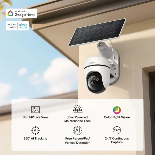 C630 KIT 3K 5MP Solar Security Camera Outdoor Wireless,Security camera,Colour Night Outdoor Camera,360°AI Detection CCTV,IP65,No Hub Required,Alexa,Google Home,Flexible Storage,No Monthly fee 3K 5MP 360° Battery + Solar Panel
