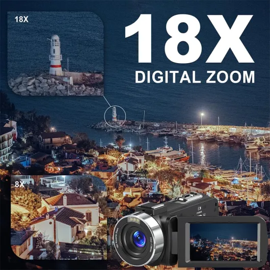 8K 64MP Video Camera Camcorder with IR Night Vision Vlogging Camera, 18X Zoom Digital 3.0 inch Touch Screen WiFi Camcorder for YouTube with 32G SD Card, 2.4G Remote Control, and Two Batteries Black
