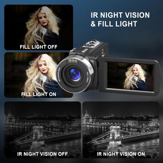 8K 64MP Video Camera Camcorder with IR Night Vision Vlogging Camera, 18X Zoom Digital 3.0 inch Touch Screen WiFi Camcorder for YouTube with 32G SD Card, 2.4G Remote Control, and Two Batteries Black