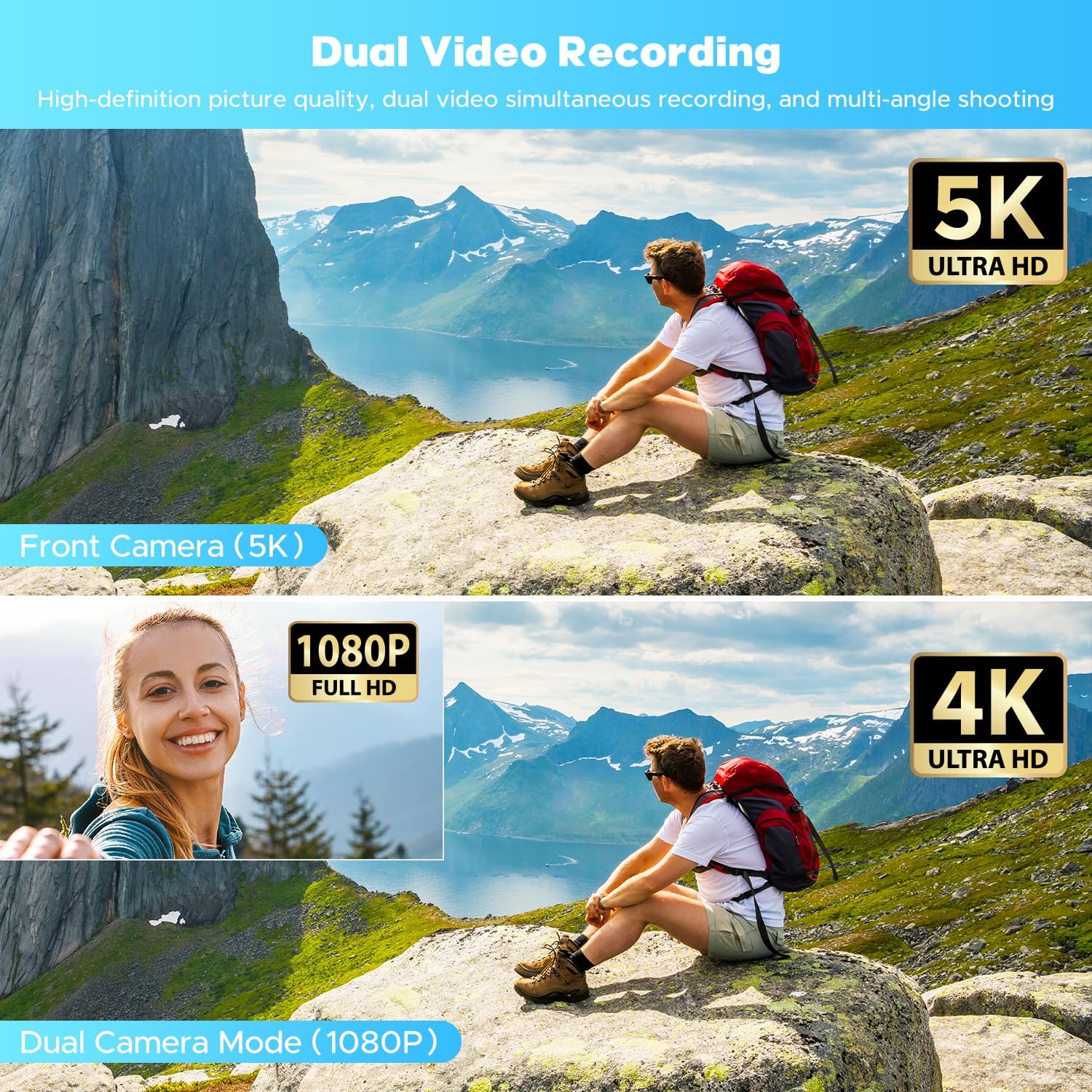 Camcorder Video Camera 5K, 56MP Youtube Vlogging Camera, 3" 270° Rotatable Touchscreen WiFi Cam corder, 16X Digital Zoom, Night Vision Camcorder with 64GB SD Card, 2 Batteries, Remote Control, Tripod AC09DX-New microphone