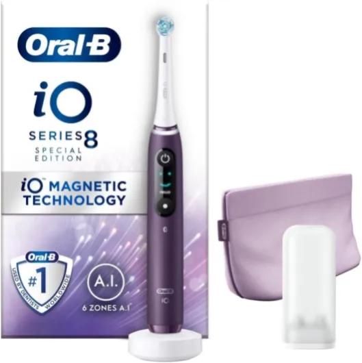 Oral-B iO8 Electric Toothbrushes For Adults, Oral B Electric Toothbrush, App Connected Handle, 1 Ultimate Clean Toothbrush Head & Magnetic Pouch, 6 Modes, Teeth Whitening, 2 Pin UK Plug Without extra refills